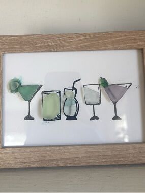 Seaglass Cocktail Glasses Wall Art - 4in x 6in frame